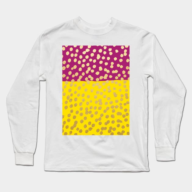 Arabic Yellow and Aubergine Gold Dot Spot Pattern Long Sleeve T-Shirt by evannave